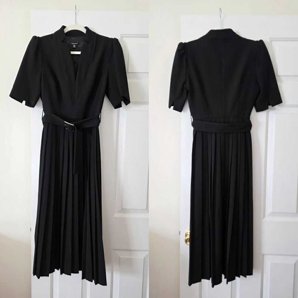 Karen millen Tailored Structured Crepe Forever Pleat Belted Midi Dress US 6 $399 - Picture 3 of 12